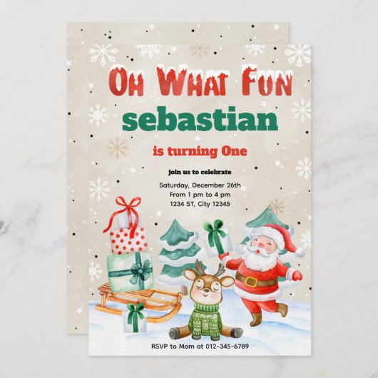 Oh wat een feestelijke uitnodiging voor kerstfeest (Voorkant / Achterkant)