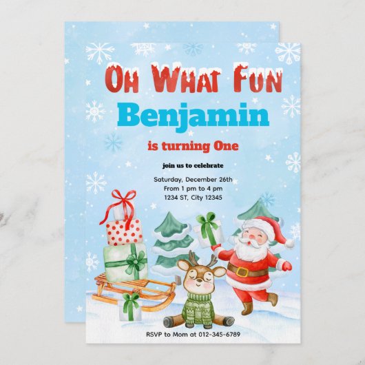 Oh wat een feestelijke uitnodiging voor kerstfeest (Voorkant / Achterkant)