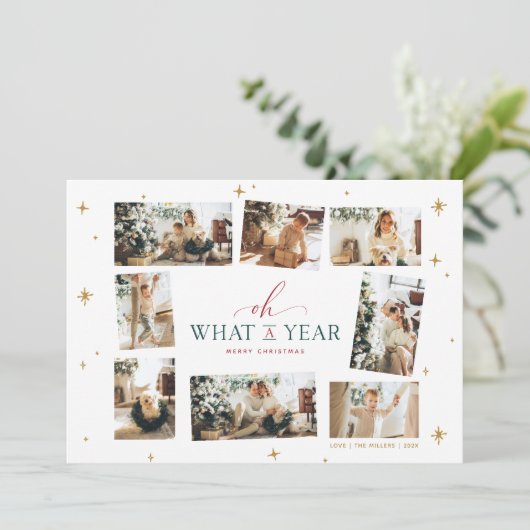 Oh Wat een jaar moderne familie fotocollage Feestdagenkaart (Staand voorkant)