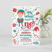 Oh wat een leuk elf kerst 1e verjaardagsfeest kaart (Staand voorkant)