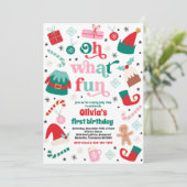 Oh wat een leuk elf kerstfeestje kaart (Staand voorkant)