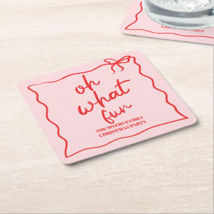 Oh wat een leuk handgetekend kerstfeest vierkante kartonnen onderzetter