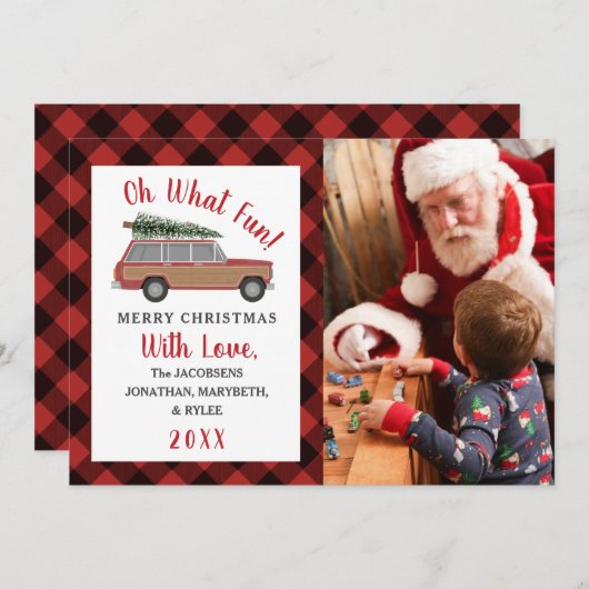 Oh wat een leuk houten wagen plaid kerst foto feestdagenkaart (Voorkant / Achterkant)