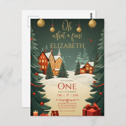 Oh wat een leuke 1e verjaardag met Kerstmis Briefkaart (Voorkant / Achterkant)