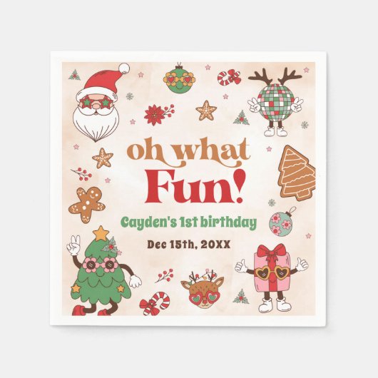 Oh wat een leuke retro kerst eerste verjaardag servet (Voorkant)