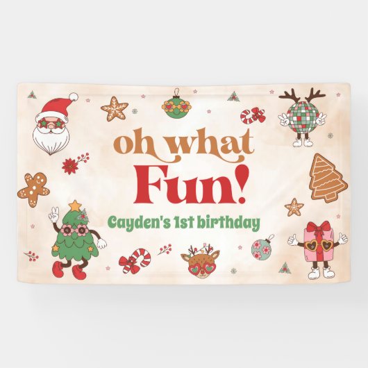 Oh wat een leuke retro kerst eerste verjaardag spandoek (Horizontaal)