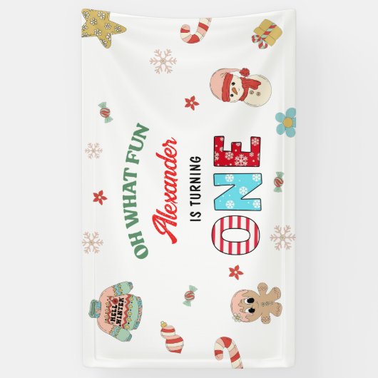 Oh wat een leuke winter kerst 1e verjaardag spandoek (Verticaal)