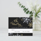 Oh wat een leuke zilveren gouden sneeuwvlokken vak RSVP kaartje (Staand voorkant)