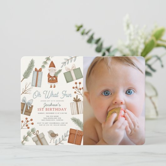 Oh wat een pret Kerstman Vakantie Jongen 1e verjaa Kaart (Staand voorkant)