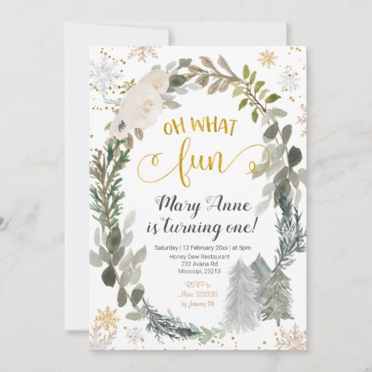 Oh Wat een vun Winter Forest Birthday-uitnodiging Kaart (Voorkant)