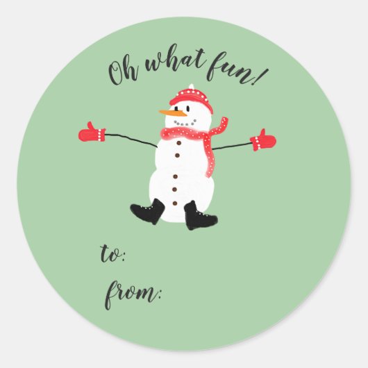 Oh wat Fun Christmas Snowman stick op cadeau label (Voorkant)