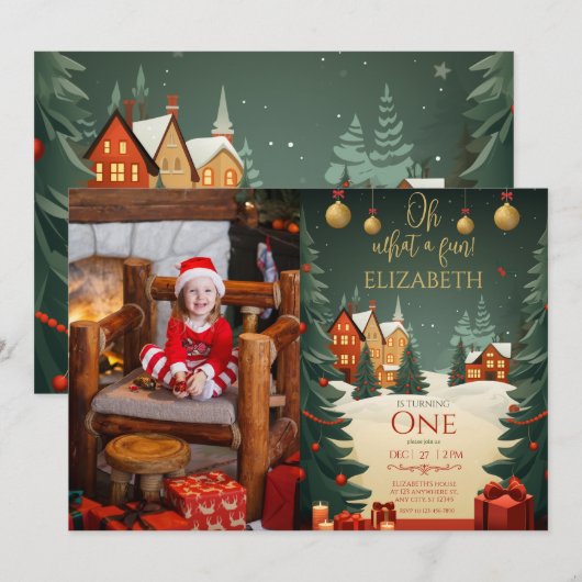 Oh wat leuk 1e verjaardag foto kerst kaart (Voorkant / Achterkant)