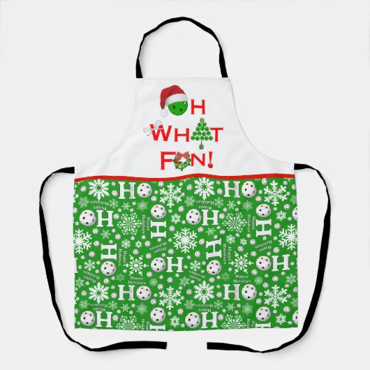 Oh wat leuk kerst pickleball ho ho groen schort (Voorkant)