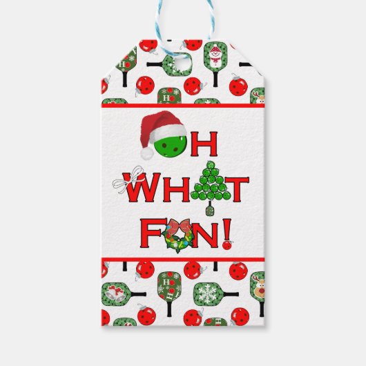 Oh wat leuk Kerst Pickleball Paddles & Balls Cadeaulabel (Voorkant)