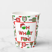 Oh wat leuk kerst pickleball rood en groen papieren bekers (Voorkant)