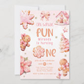 Oh wat leuk roze kerst 1e verjaardag kaart (Voorkant)