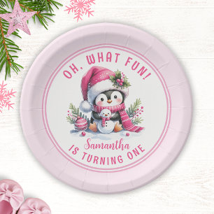 Oh Wat Leuk Winter Schattige Pinguïn Meisje 1e Ver Papieren Bordje