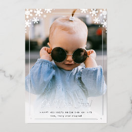 Oh welke Fun Silver Snowflake Verticale Foto Folie Feestdagenkaart