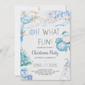 Oh What Fun Blue Christmas Party Invitation (Devant)