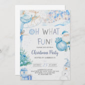 Oh What Fun Blue Christmas Party Invitation (Devant / Derrière)