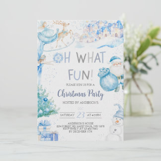 Oh What Fun Blue Christmas Party Invitation