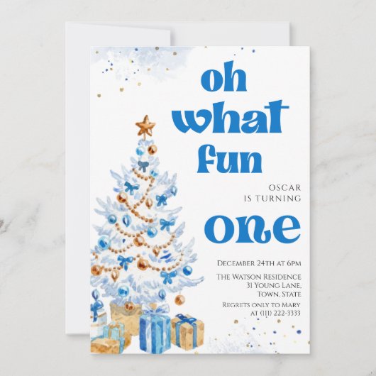 Oh what fun Blue tree christmas birthday  Kaart (Voorkant)