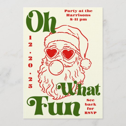 Oh What Fun Bubblegum Santa Holiday Party Kaart (Voorkant)