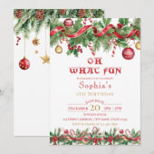 Oh What Fun Christmas Birthday Invitation (Devant / Derrière)