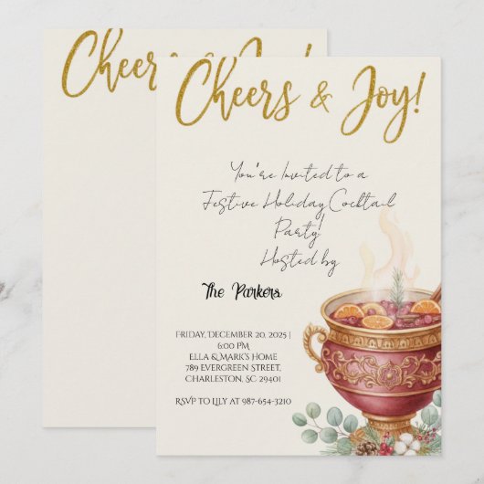 Oh What Fun Christmas Cocktail Party Invitation Kaart (Voorkant / Achterkant)