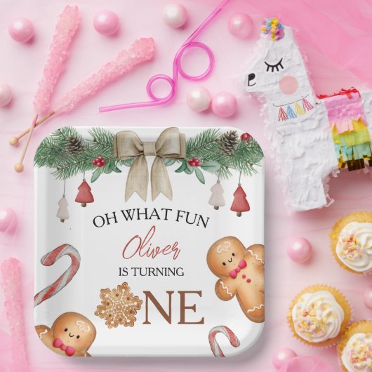 Oh What Fun Christmas Cookies 1st Birthday Papieren Bordje (Feest)