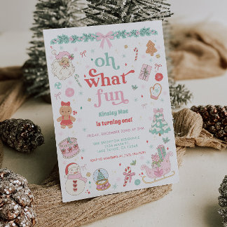 Oh What Fun Christmas First Birthday Invitation
