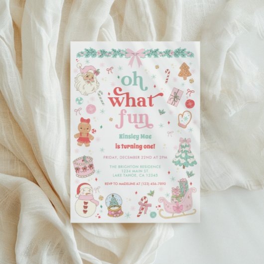 Oh What Fun Christmas First Birthday Invitation