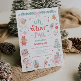 Oh What Fun Christmas First Birthday Invitation Kaart