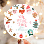 Oh What Fun Christmas Party Girl 1st Birthday Ronde Sticker