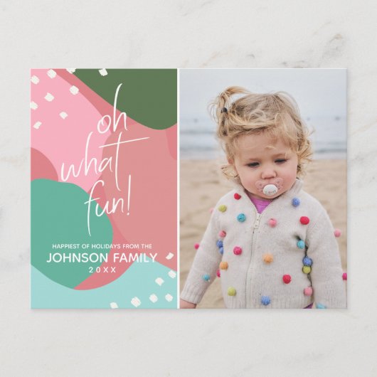 Oh What Fun Colorful Mod Kerstfoto Briefkaart (Voorkant)