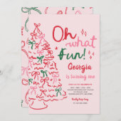 Oh What Fun Coquette Bow Christmas Tree Birthday Kaart (Voorkant / Achterkant)