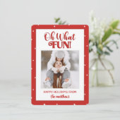 Oh What Fun Cute Script Foto Kerstmis Feestdagenkaart (Staand voorkant)