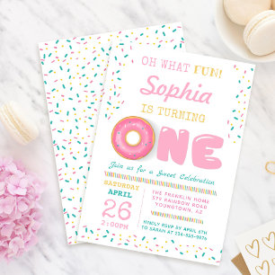 Oh What Fun Donut First Birthday Party Invitation