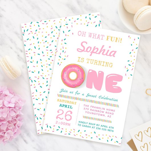 Oh What Fun Donut First Birthday Party Invitation