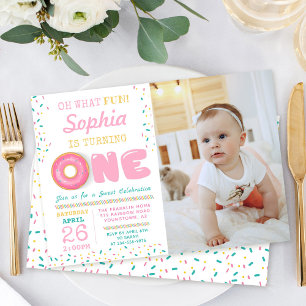 Oh What Fun Donut First Birthday Photo Invitation