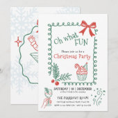 Oh What Fun Doodle Christmas Cocktail Party Kaart (Voorkant / Achterkant)