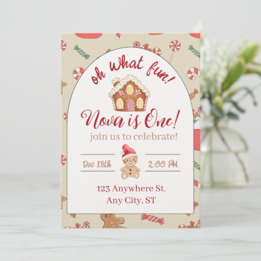 Oh what fun! first birthday invitation (Debout devant)