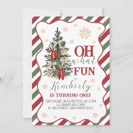 Oh What Fun First Birthday Invite Kaart (Voorkant)