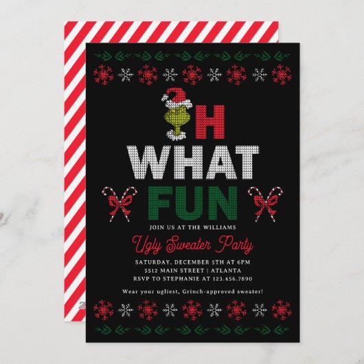Oh What Fun Grinch Ugly Sweater Holiday Party Feestdagenkaart (Voorkant / Achterkant)