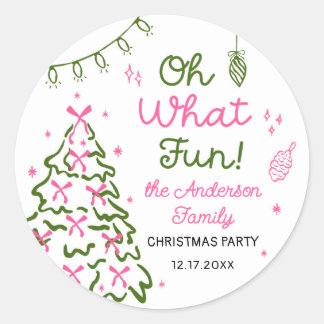 Oh What Fun Hand Drawn Christmas Holiday Party Ronde Sticker