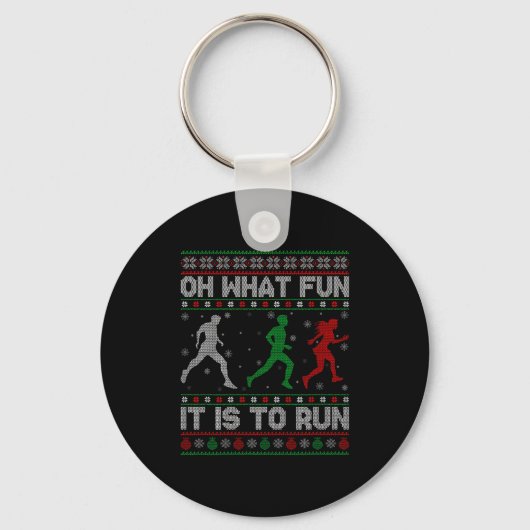 Oh What Fun Is It To Run Ugly Christmas Sweater Ru Sleutelhanger (Voorkant)
