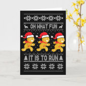Oh What Fun It Is To Run Gingerbread Running Ugly Kaart (Gele Bloem)