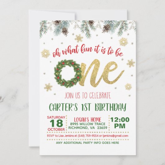 Oh What Fun it to Be One Birthday Invitation Wr (Devant)