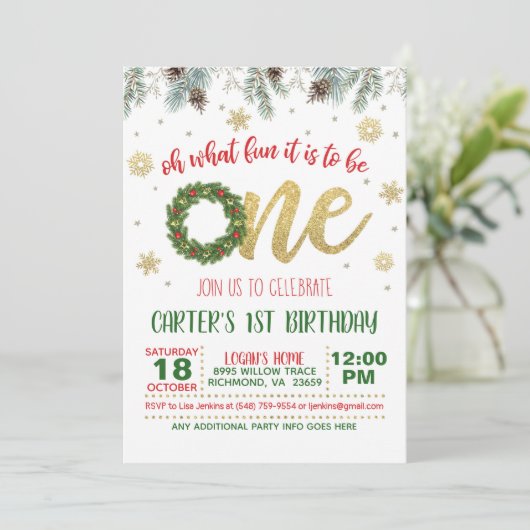 Oh What Fun it to Be One Birthday Invitation Wr (Debout devant)