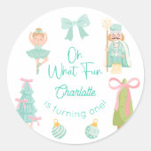 Oh What Fun Mint Nutcracker Birthday Ronde Sticker (Voorkant)
